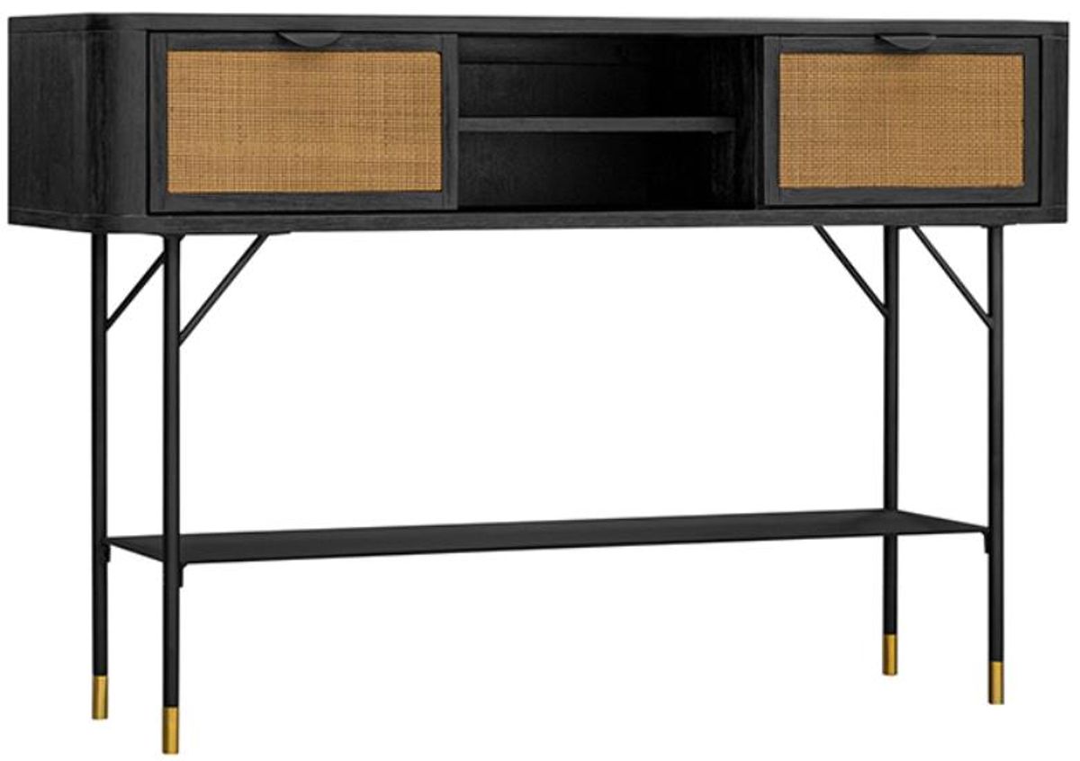 Armen Living Saratoga Black Console Table with Two Brown Door 