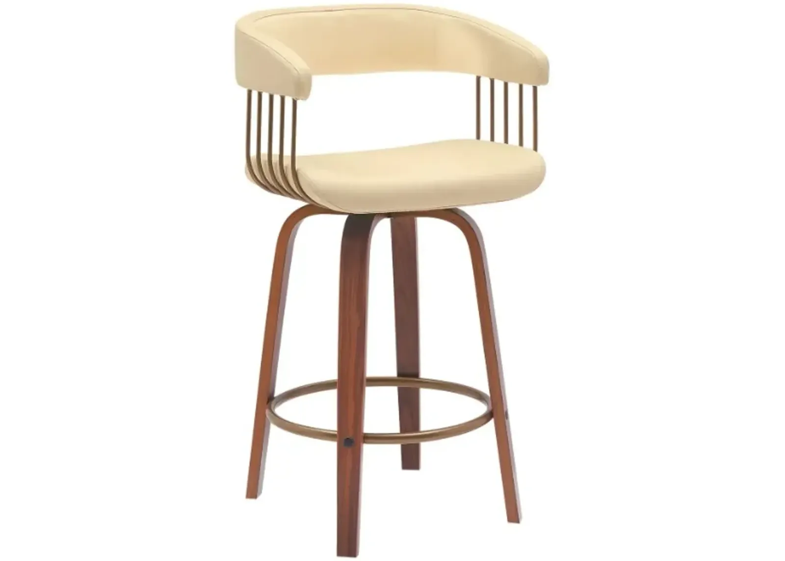 Armen Living Topanga Cream/Walnut Swivel Bar Stool