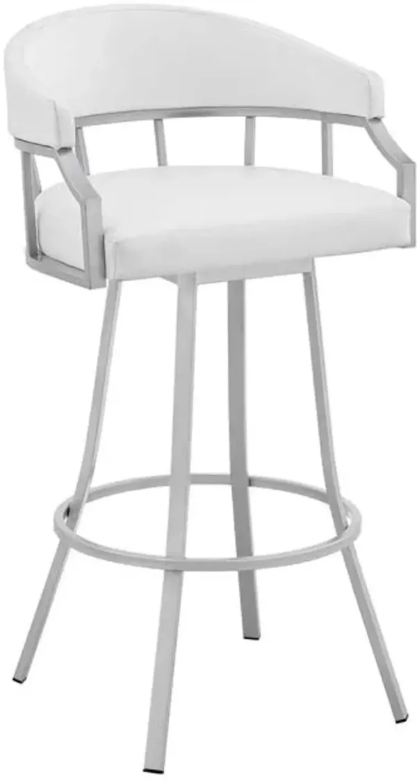 Armen Living Valerie White/Silver 26" Swivel Counter Stool 