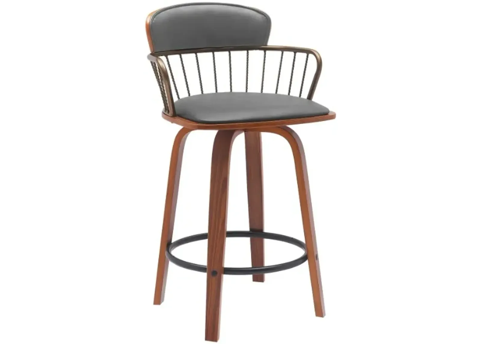 Armen Living Willow Gray/Walnut Swivel Counter Stool