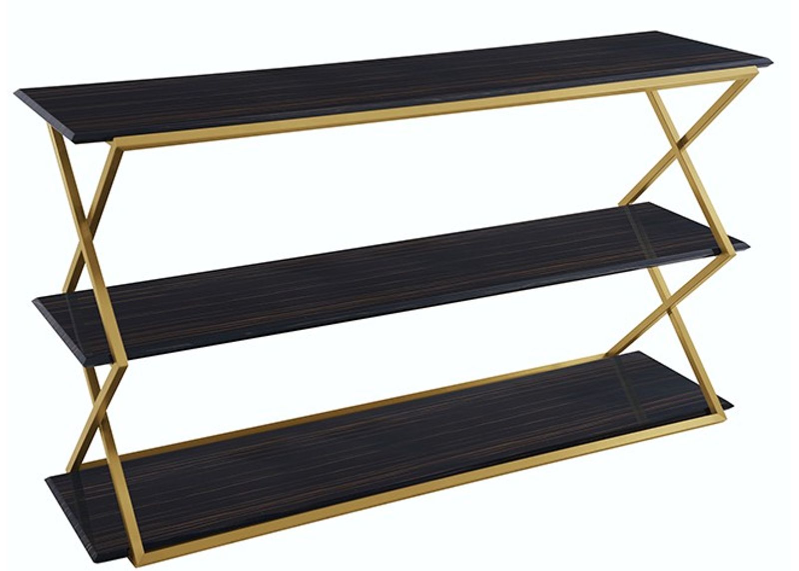 Armen Living Westlake 3-Tier Dark Brown Console Table with Brushed Gold Frame