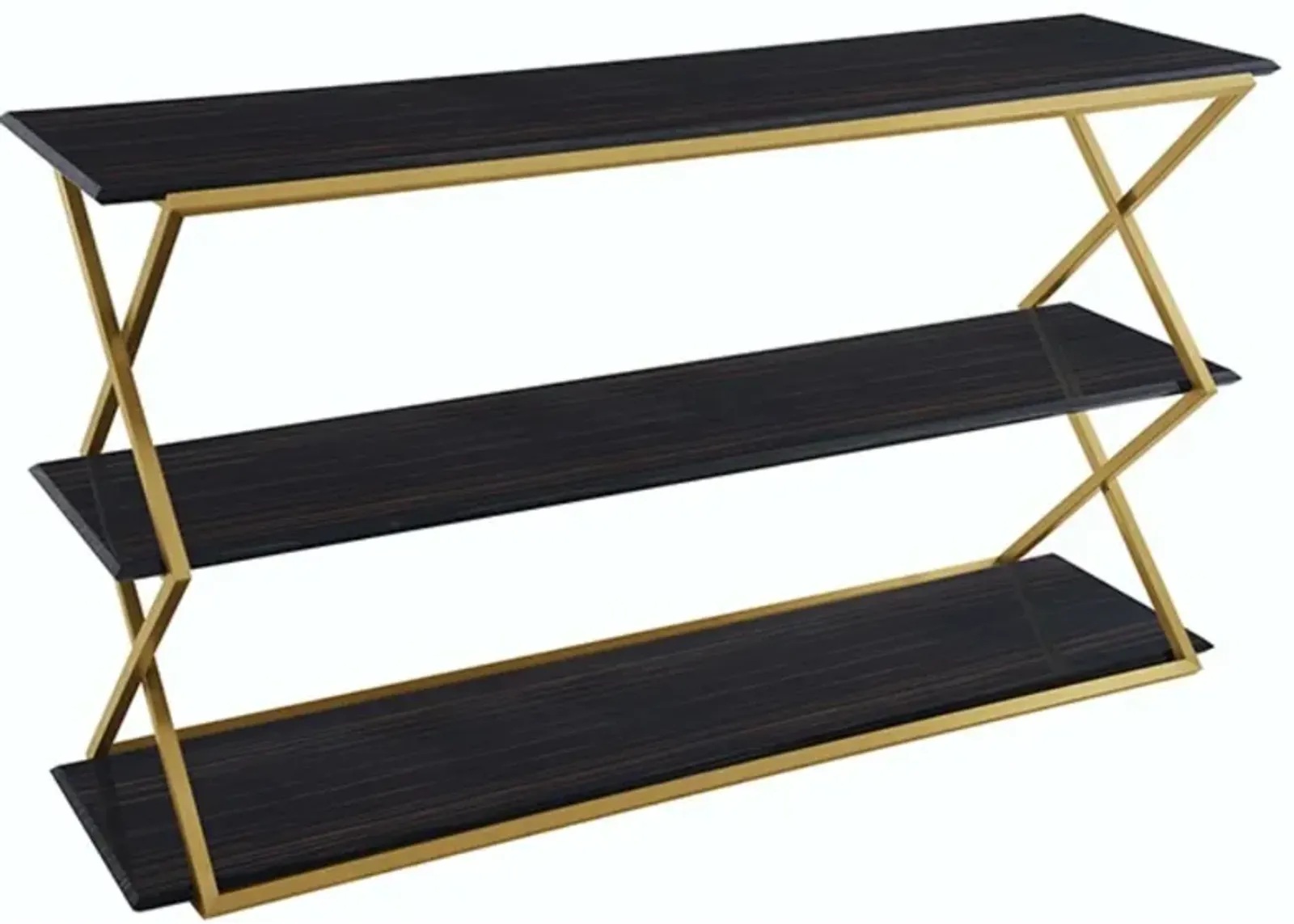 Armen Living Westlake 3-Tier Dark Brown Console Table with Brushed Gold Frame