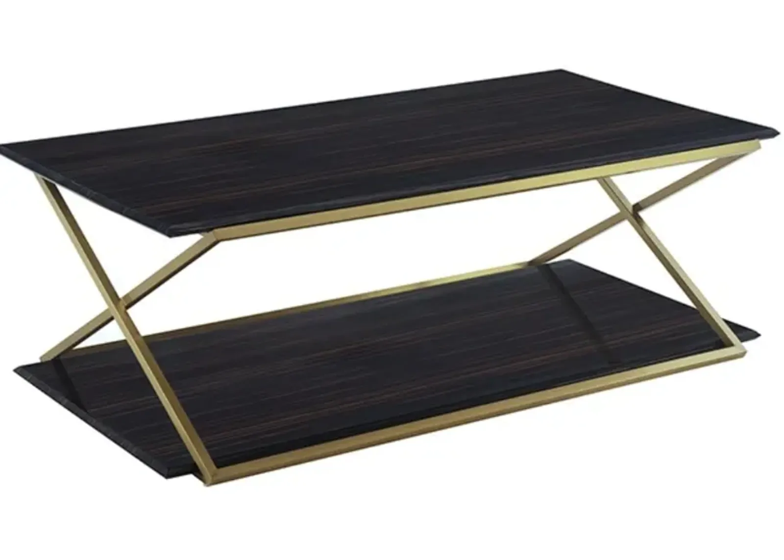 Armen Living Westlake Dark Brown Coffee Table with Brushed Gold Frame