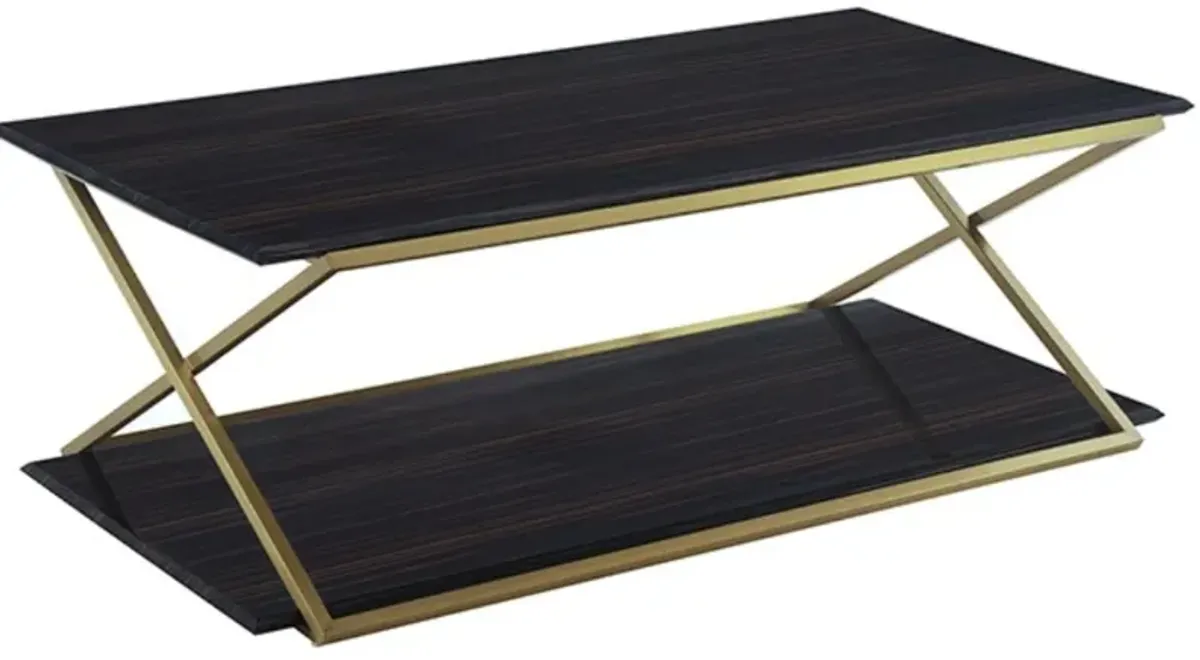 Armen Living Westlake Dark Brown Coffee Table with Brushed Gold Frame