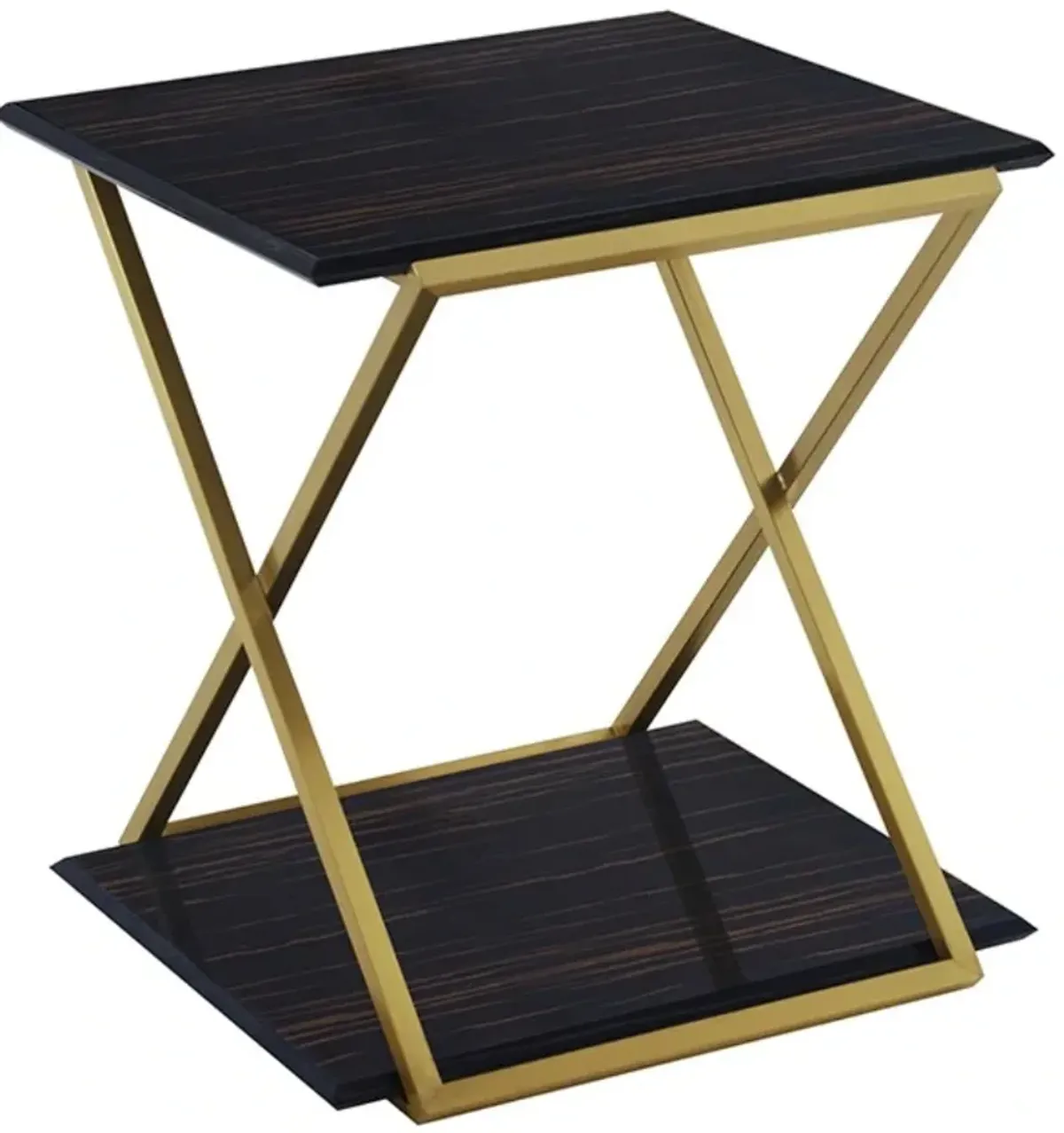 Armen Living Westlake Dark Brown End Table with Brushed Gold Frame 