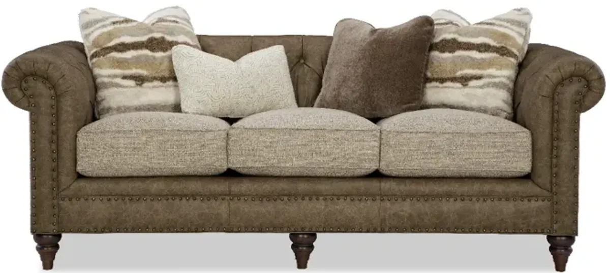 Craftmaster Leather Fabric Sofa with Nailhead Trim