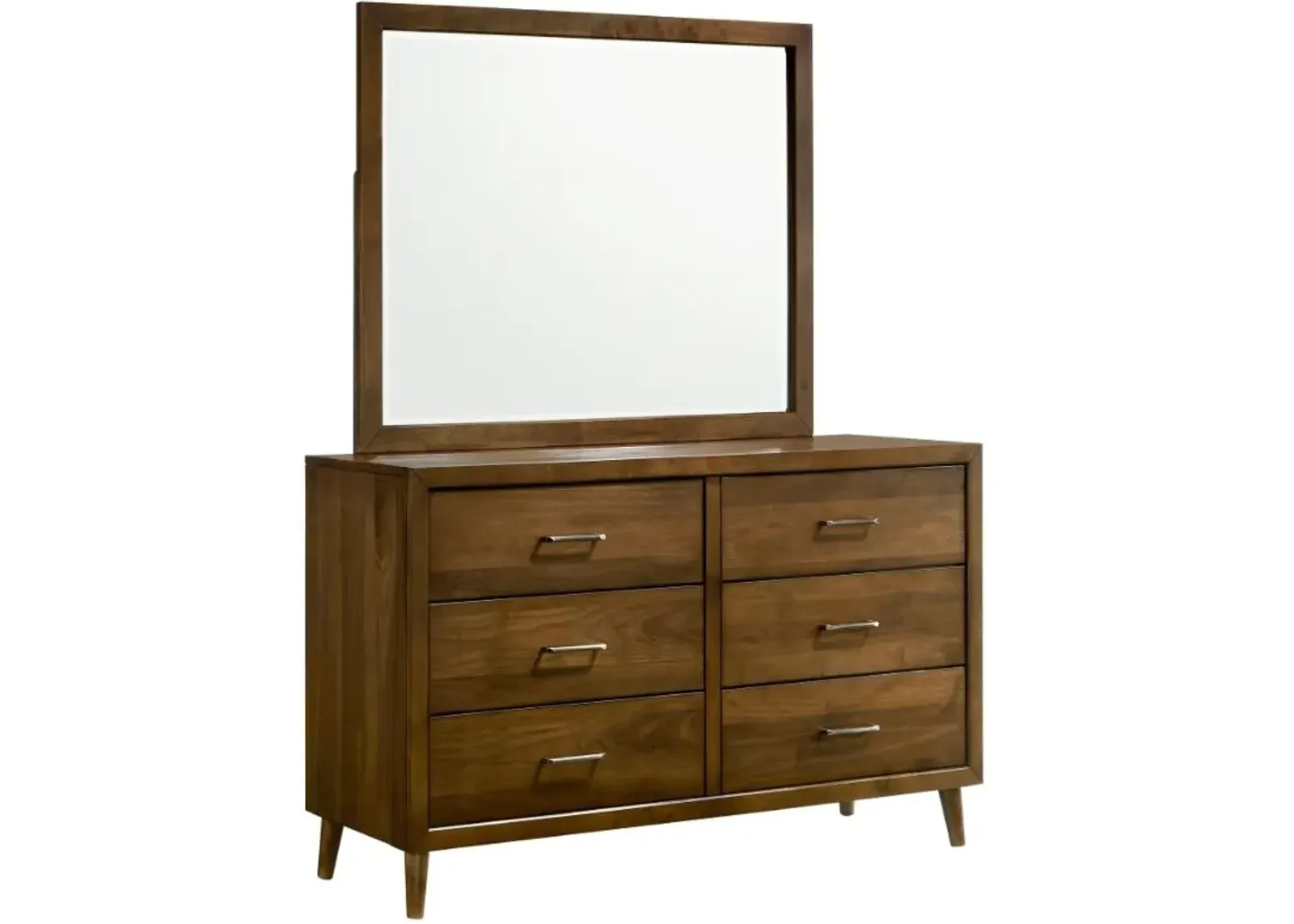 Elements International Malibu Walnut 6-Drawer Dresser and Mirror