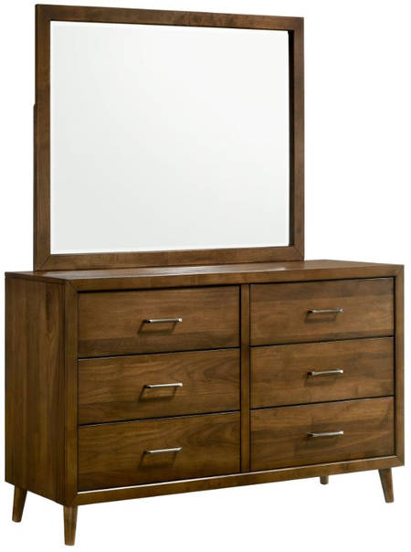 Elements International Malibu Walnut 6-Drawer Dresser and Mirror