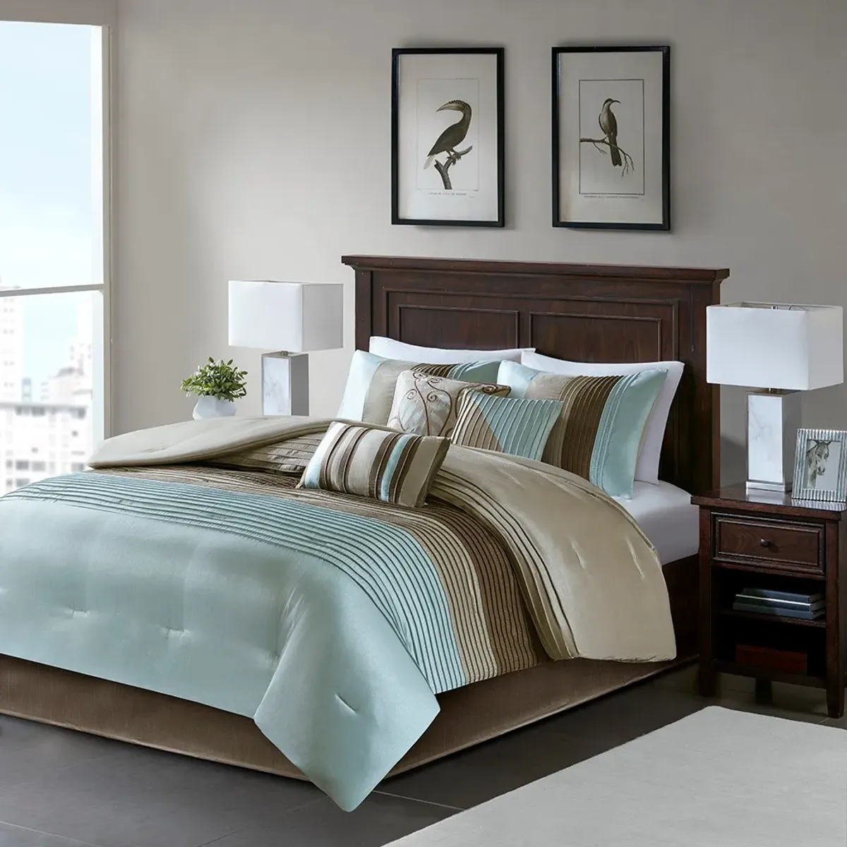 Olliix by Madison Park 7 Piece Blue Queen Amherst Comforter Set