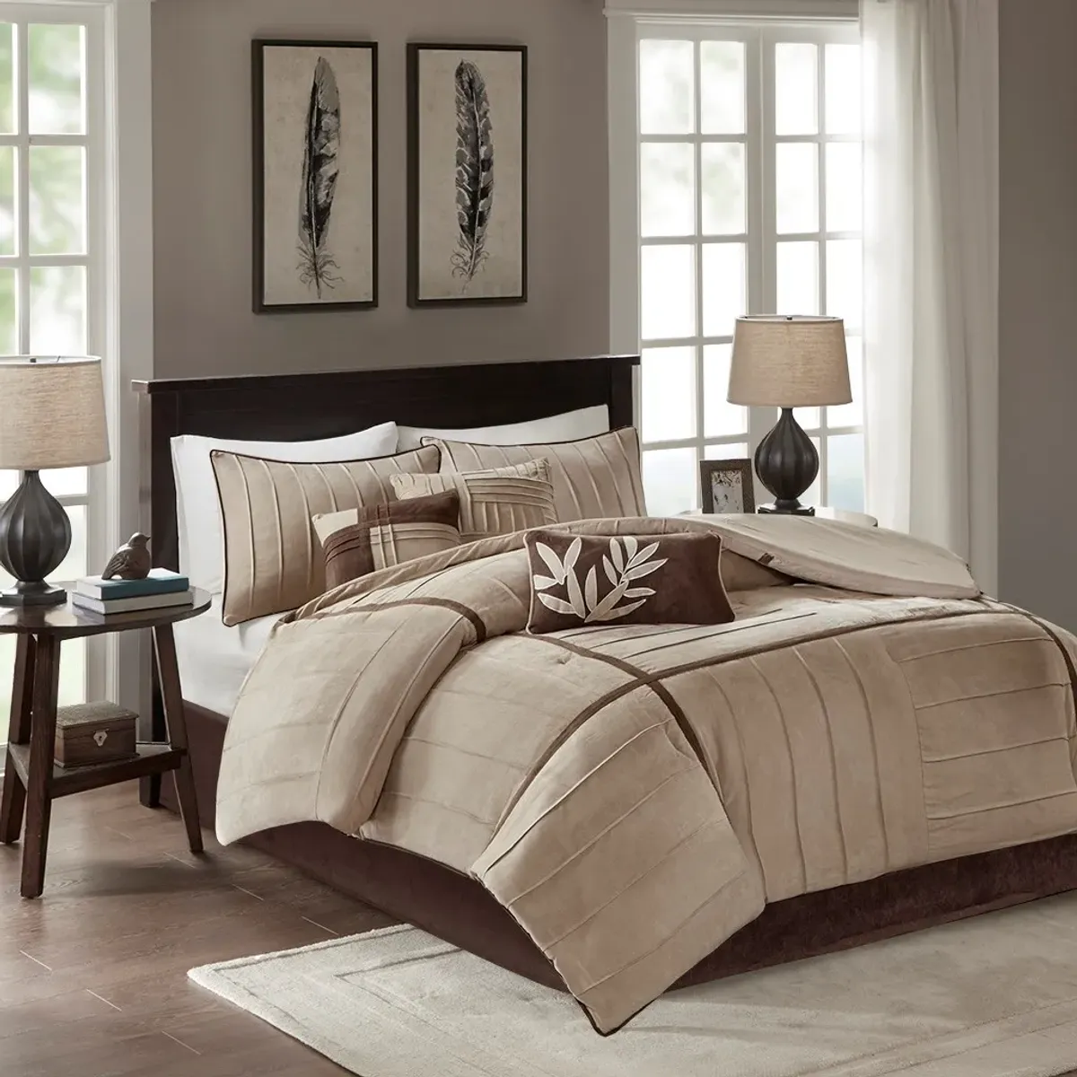 Olliix by Madison Park 7 Piece Beige Queen Dune Comforter Set