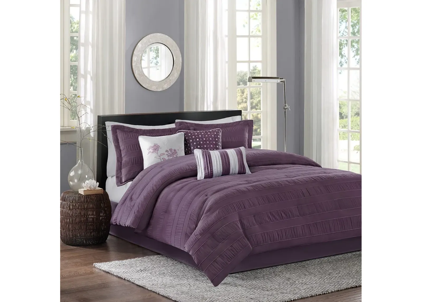 Olliix by Madison Park Hampton 7 Piece Plum Queen Comforter Set