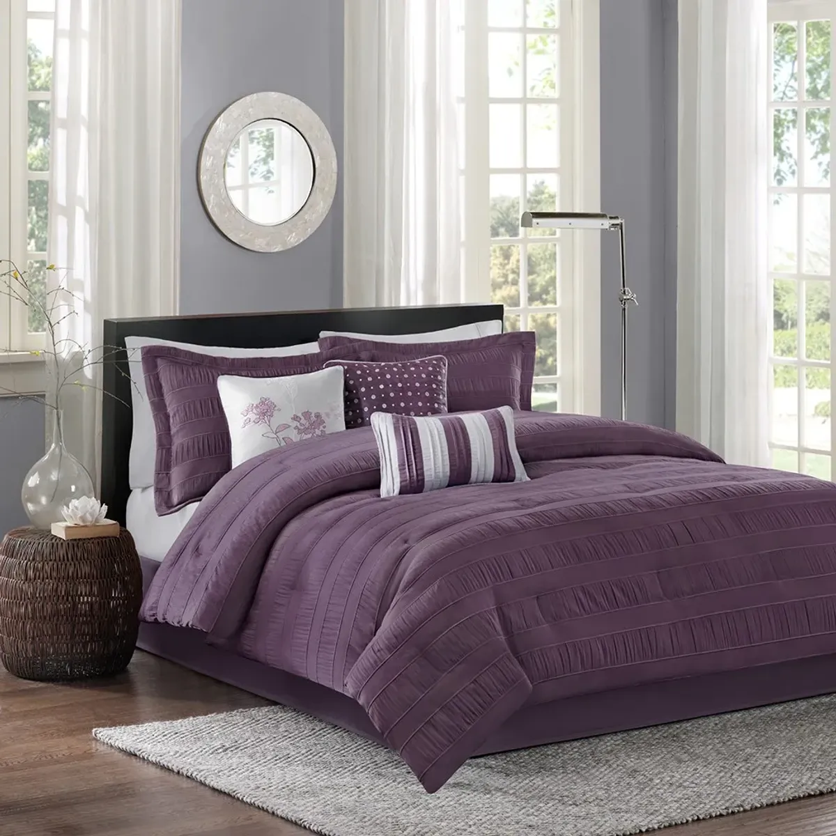 Olliix by Madison Park Hampton 7 Piece Plum Queen Comforter Set