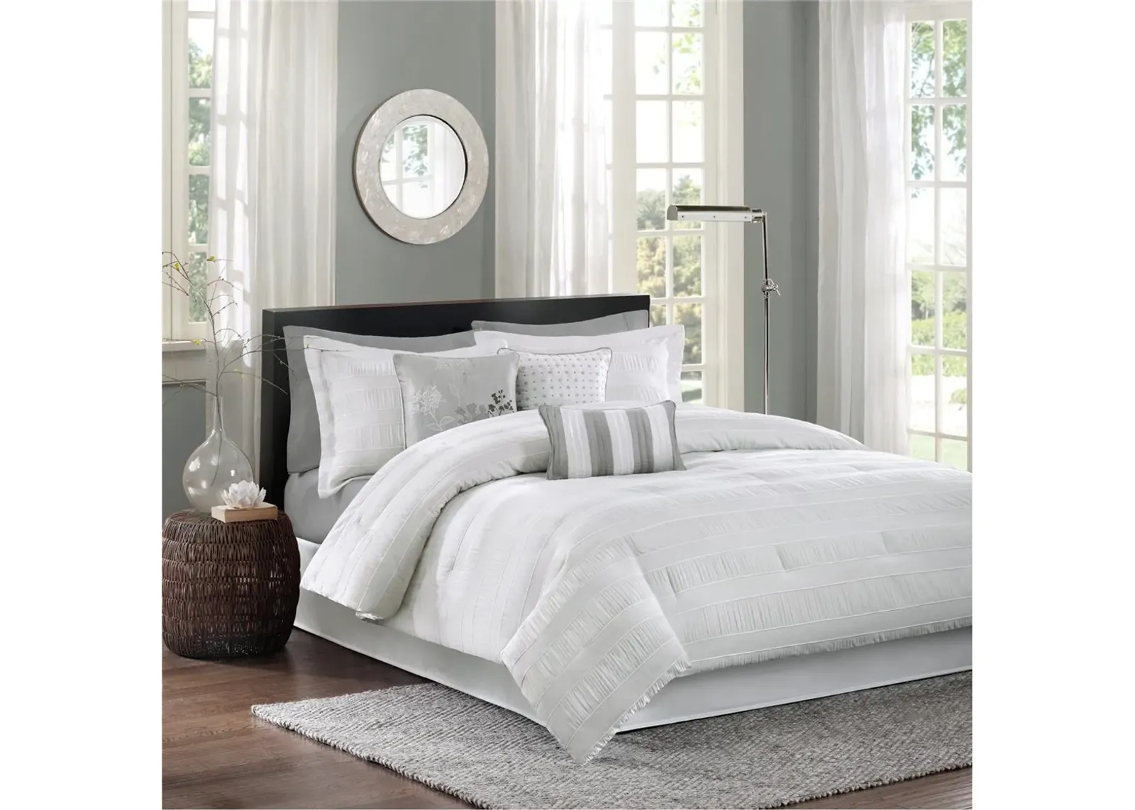 Olliix by Madison Park Hampton 7 Piece White Queen Comforter Set