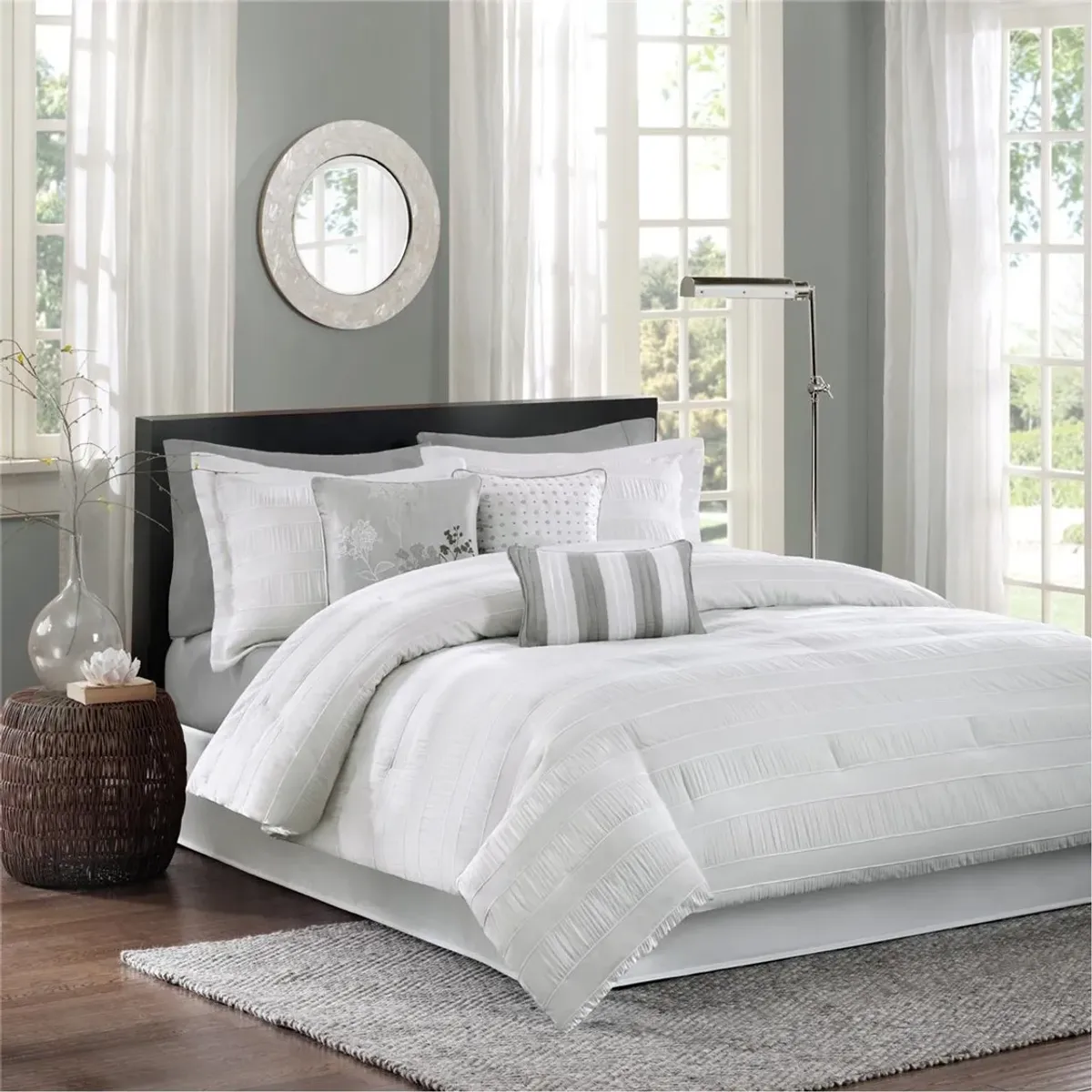 Olliix by Madison Park Hampton 7 Piece White Queen Comforter Set