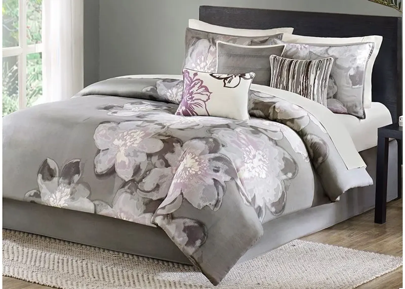 Olliix by Madison Park 7 Piece Grey Queen Serena Comforter Set