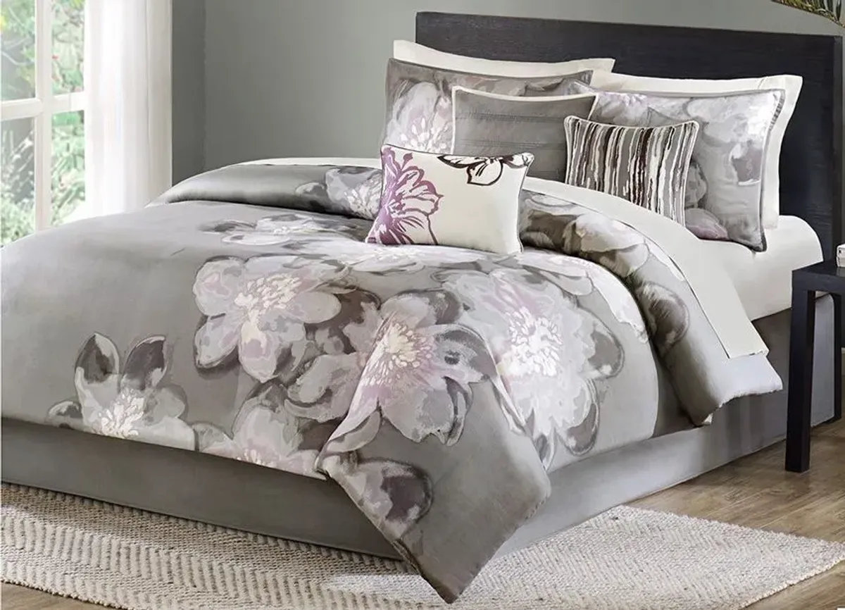 Olliix by Madison Park 7 Piece Grey Queen Serena Comforter Set