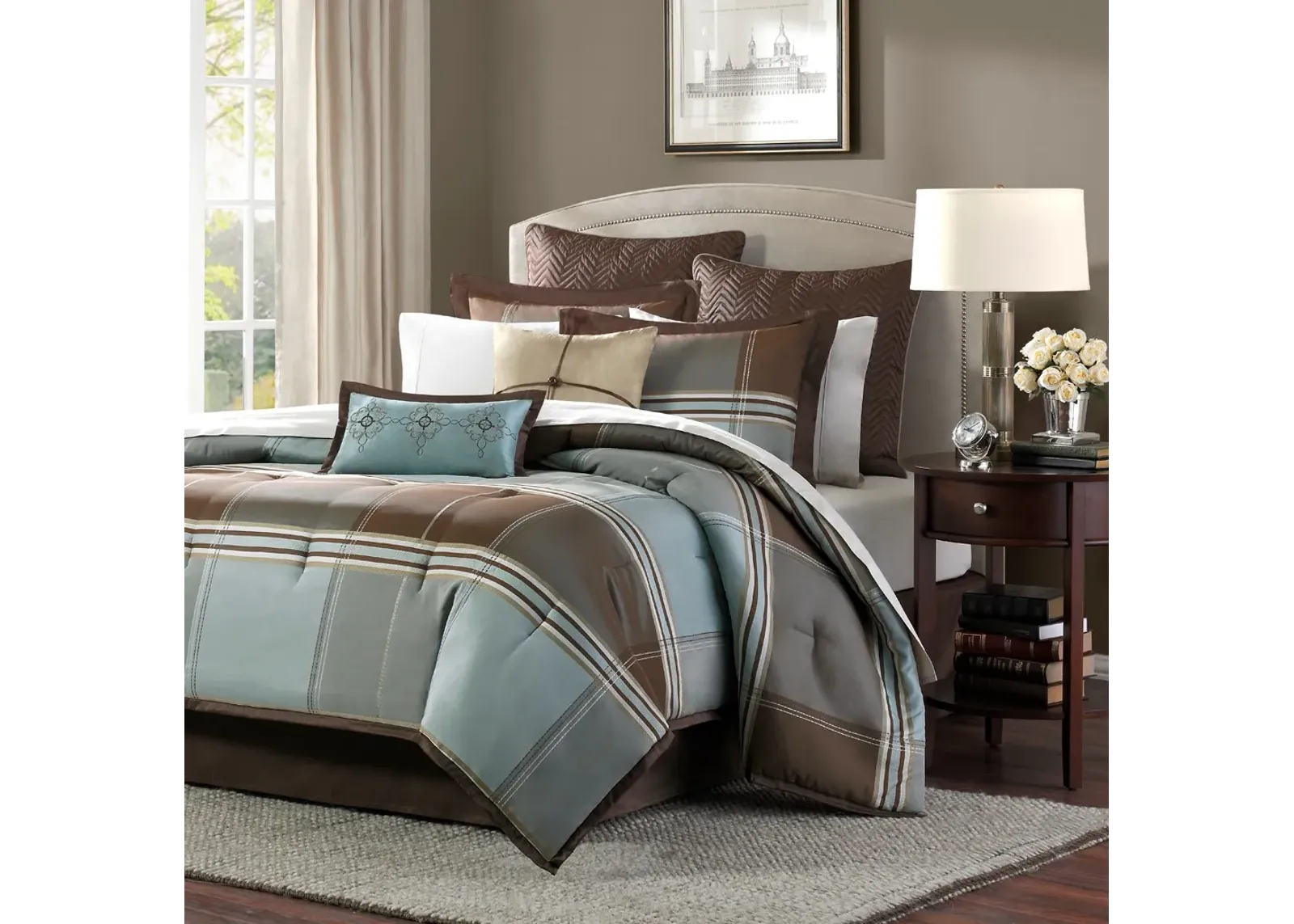 Olliix by Madison Park 8 Piece Brown Queen Lincoln Square Comforter Set