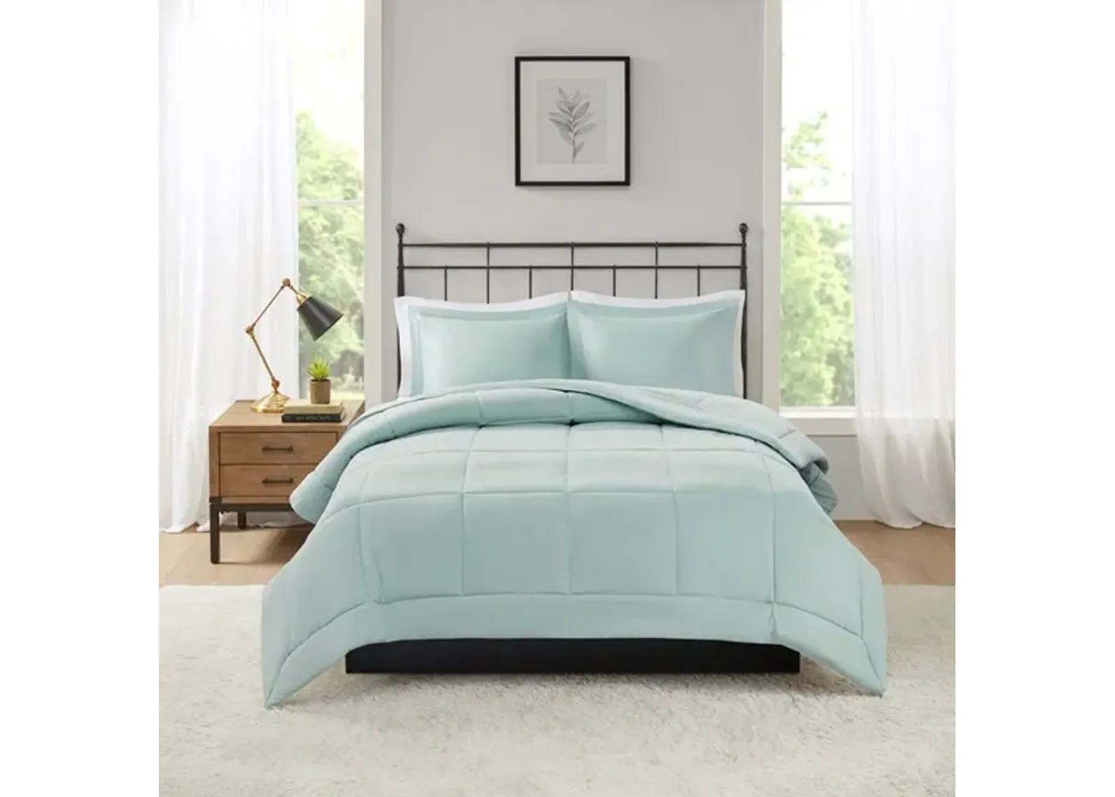 Olliix by Madison Park Sarasota Seafoam Full/Queen Microcell Down Alternative Comforter Mini Set