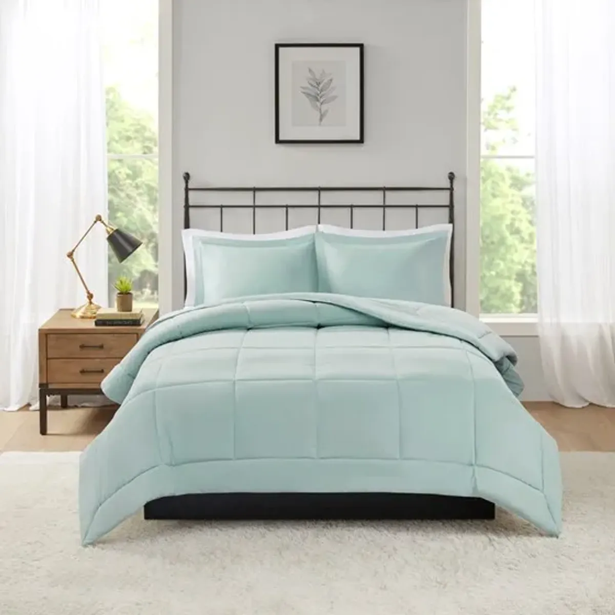 Olliix by Madison Park Sarasota Seafoam Full/Queen Microcell Down Alternative Comforter Mini Set