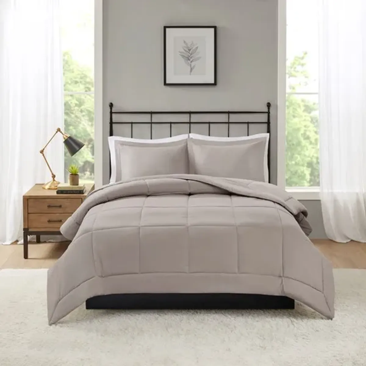 Olliix by Madison Park Sarasota Taupe Full/Queen Microcell Down Alternative Comforter Mini Set