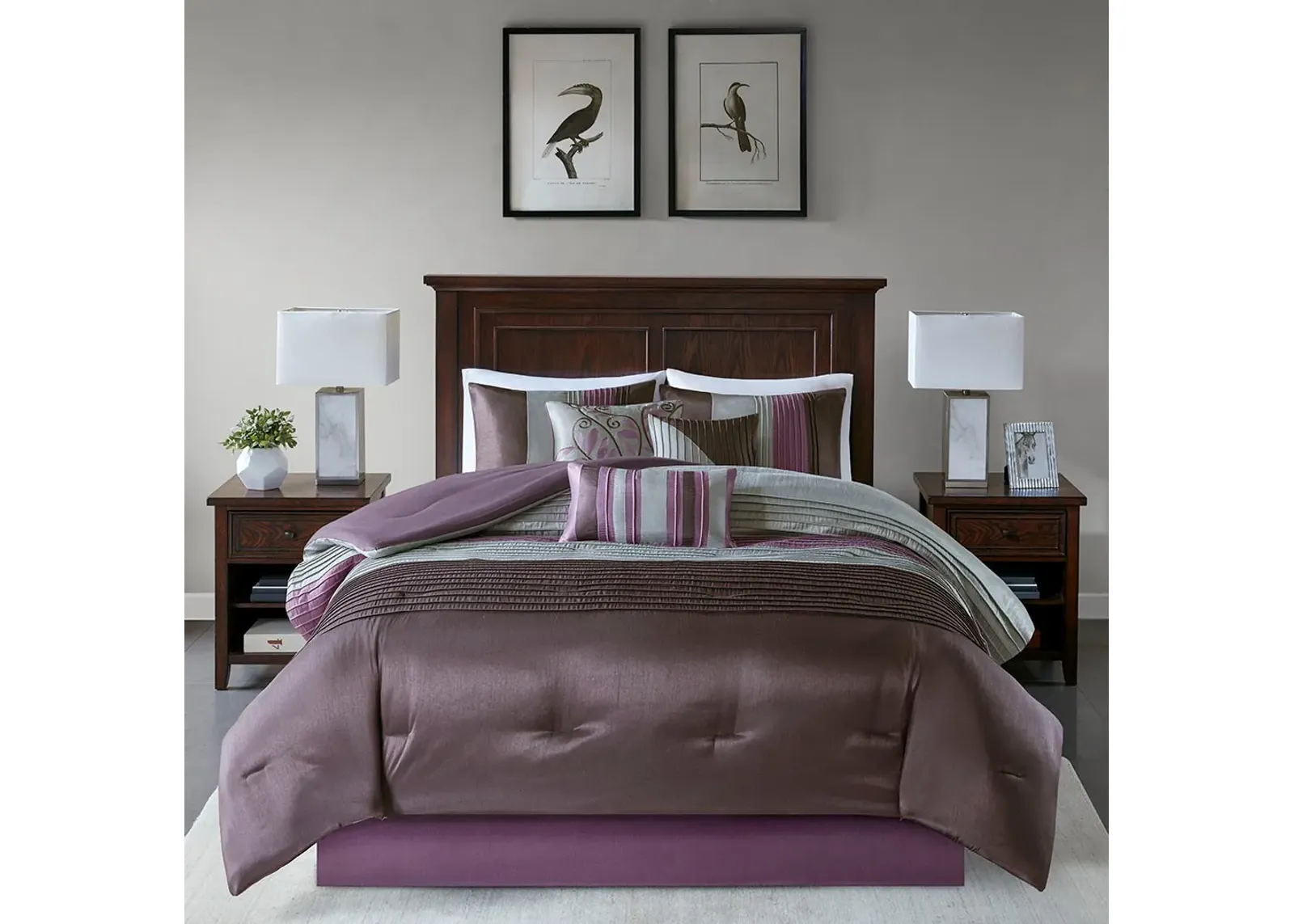 Olliix by Madison Park Amherst 7 Piece Purple Queen Comforter Set