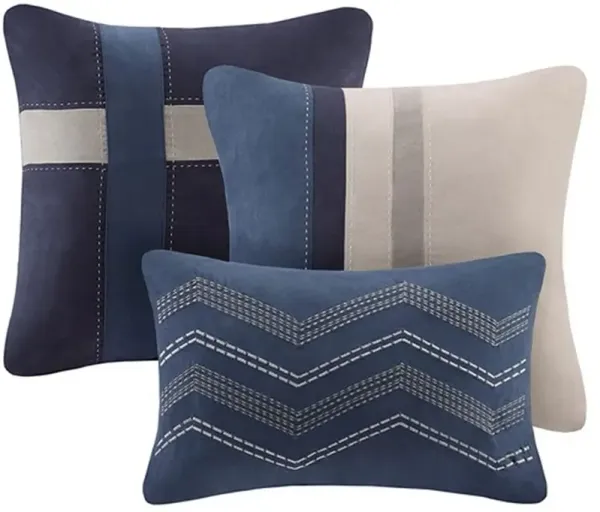 Olliix by Madison Park Blue Queen Palisades 7 Piece Faux Suede Comforter Set