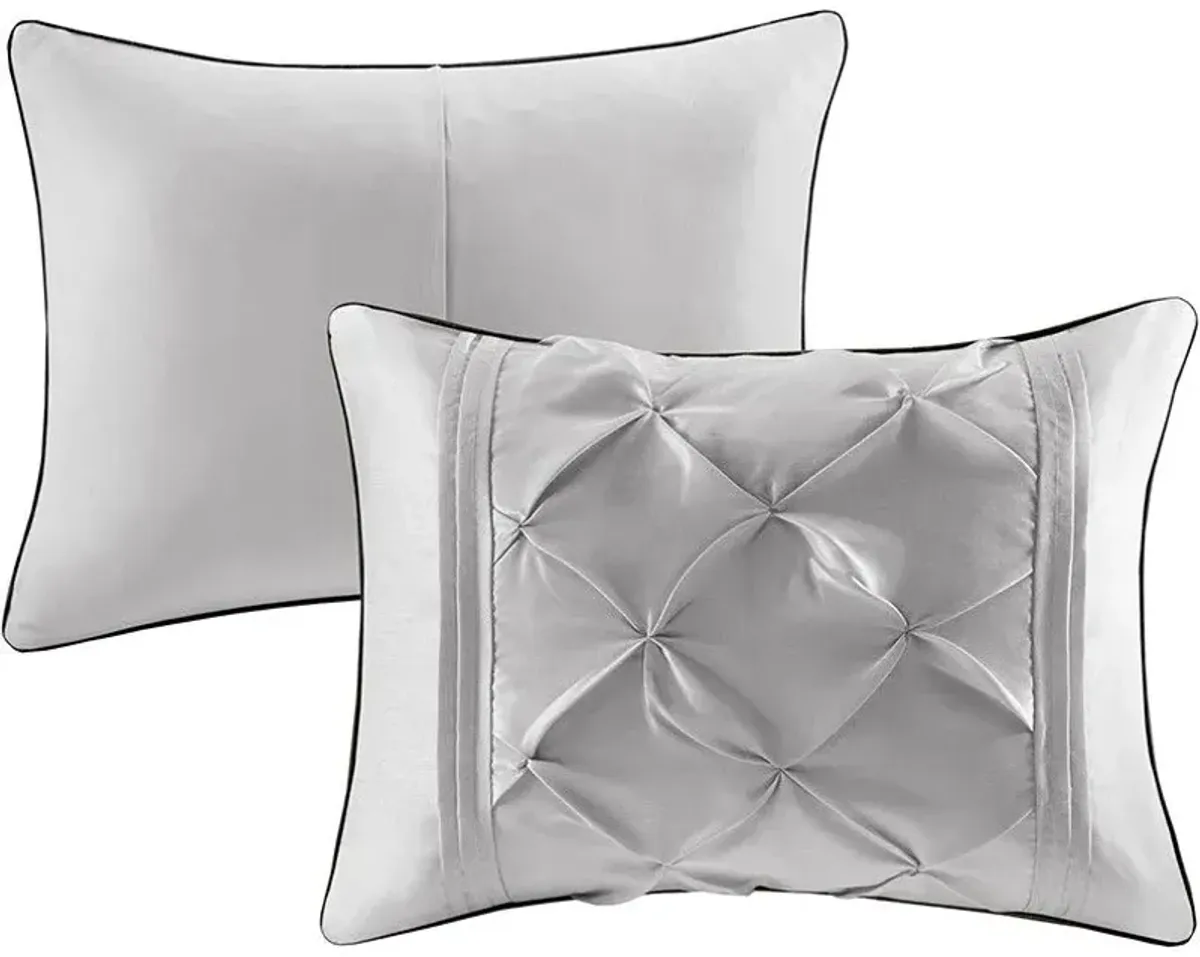 Olliix by Madison Park Laurel 7 Piece Grey Queen Tufted Comforter Set