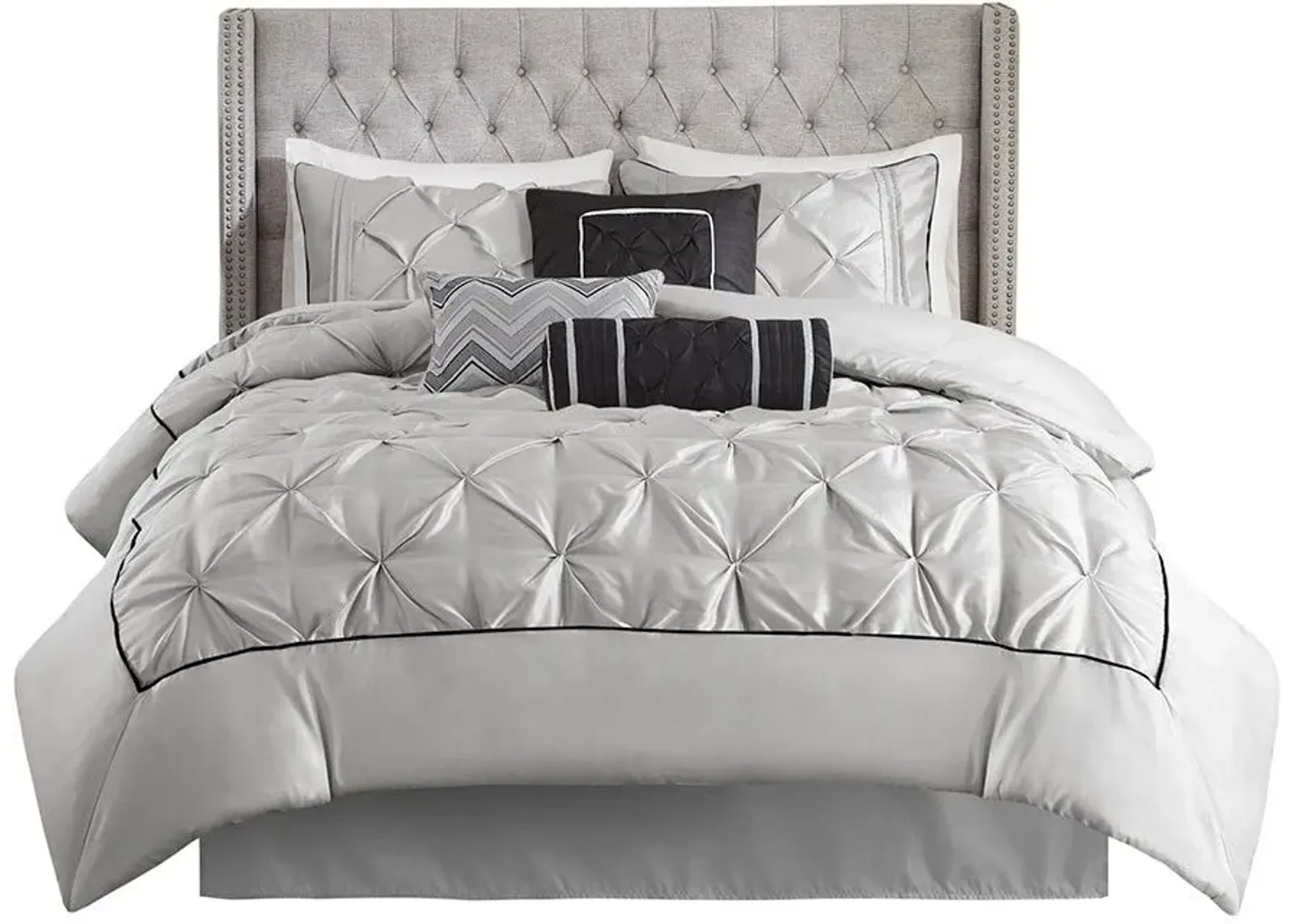 Olliix by Madison Park Laurel 7 Piece Grey Queen Tufted Comforter Set