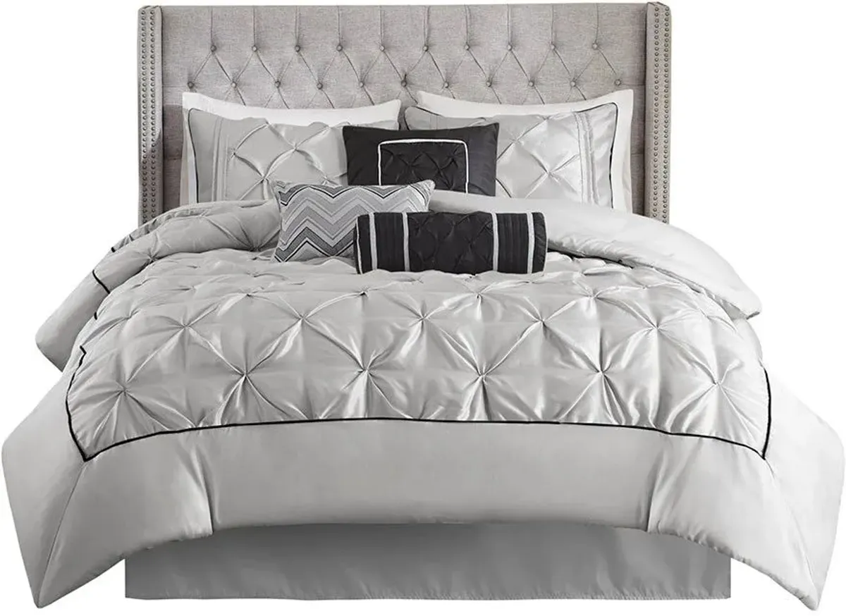 Olliix by Madison Park Laurel 7 Piece Grey Queen Tufted Comforter Set