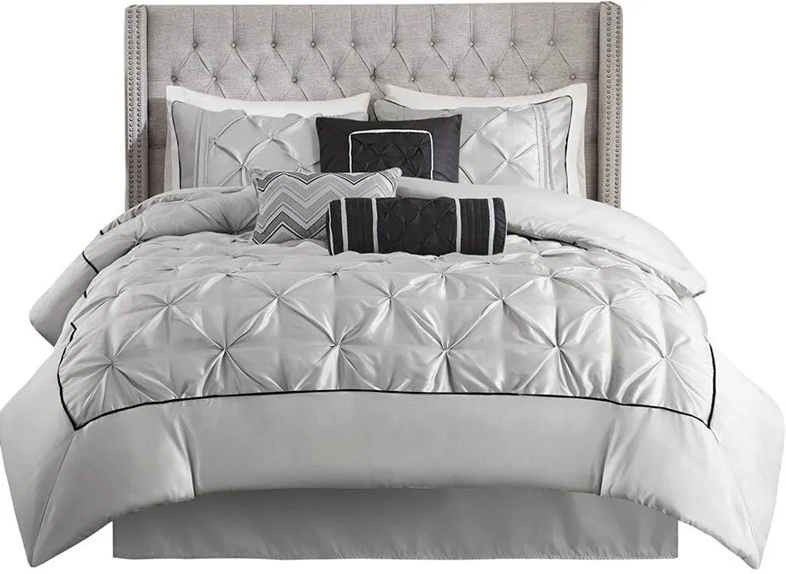 Olliix by Madison Park Laurel 7 Piece Grey Queen Tufted Comforter Set