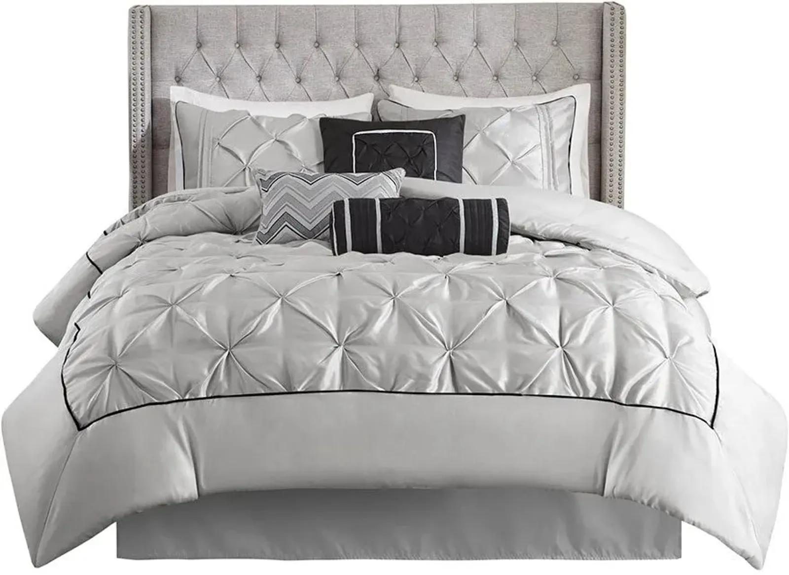 Olliix by Madison Park Laurel 7 Piece Grey California King Tufted Comforter Set