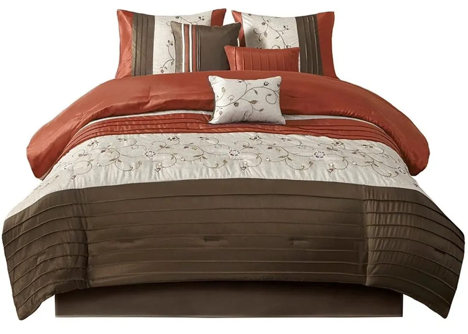 Olliix by Madison Park Serene 7 Piece Spice Queen Embroidered Comforter Set