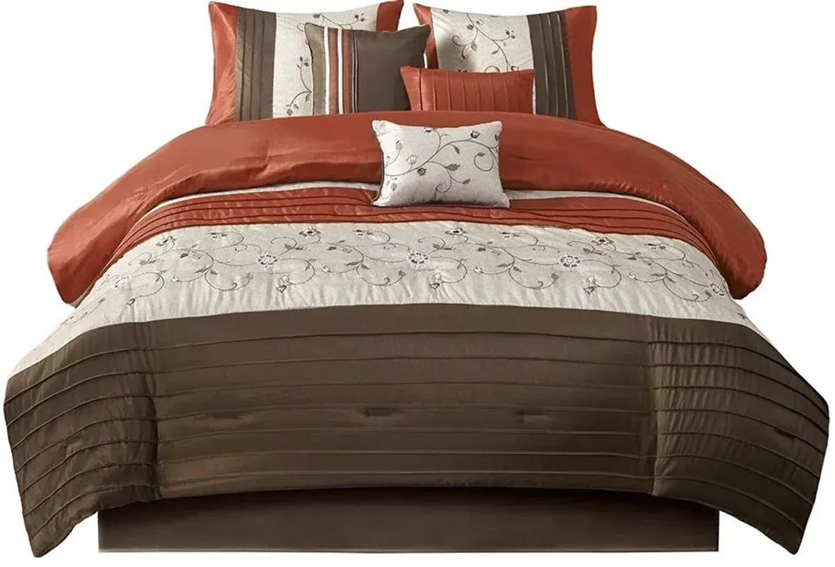 Olliix by Madison Park Serene 7 Piece Spice Queen Embroidered Comforter Set