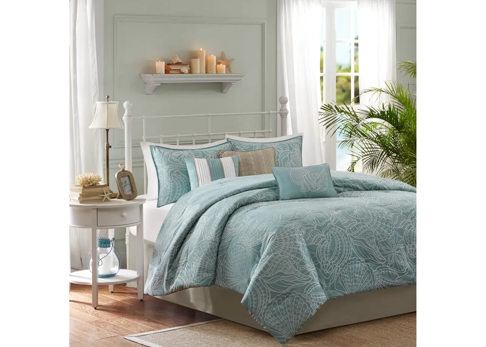 Olliix by Madison Park Carmel 7 Piece Blue Queen Comforter Set