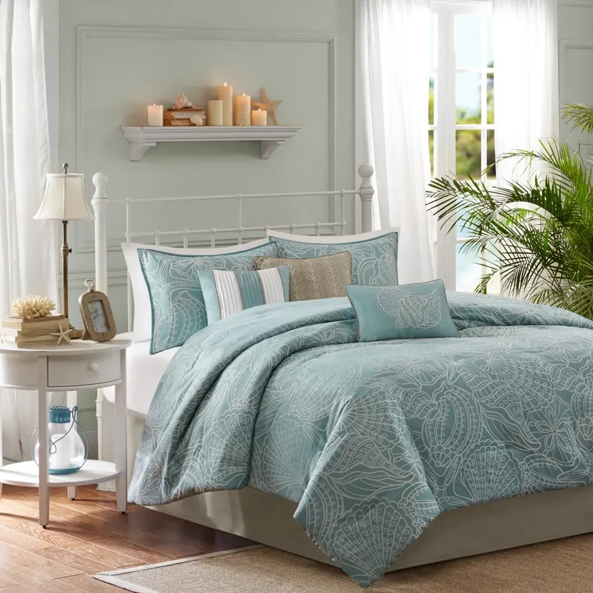 Olliix by Madison Park Carmel 7 Piece Blue Queen Comforter Set