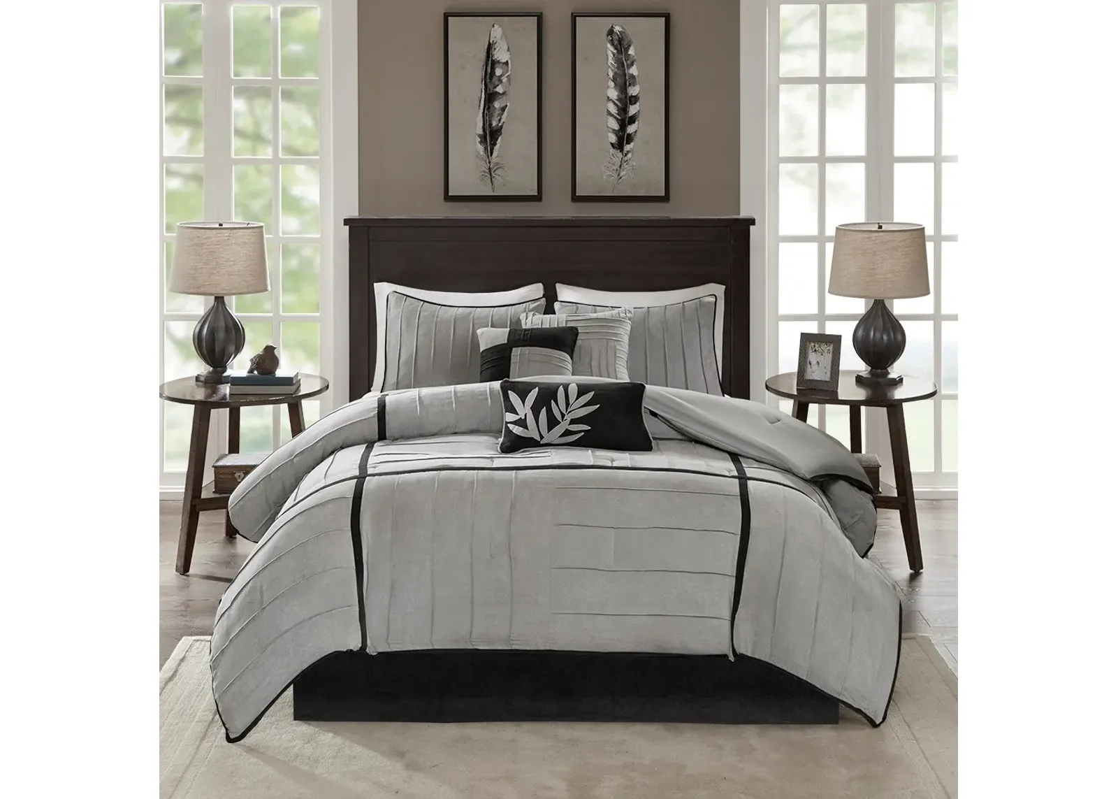 Olliix by Madison Park 7 Piece Grey Queen Dune Comforter Set