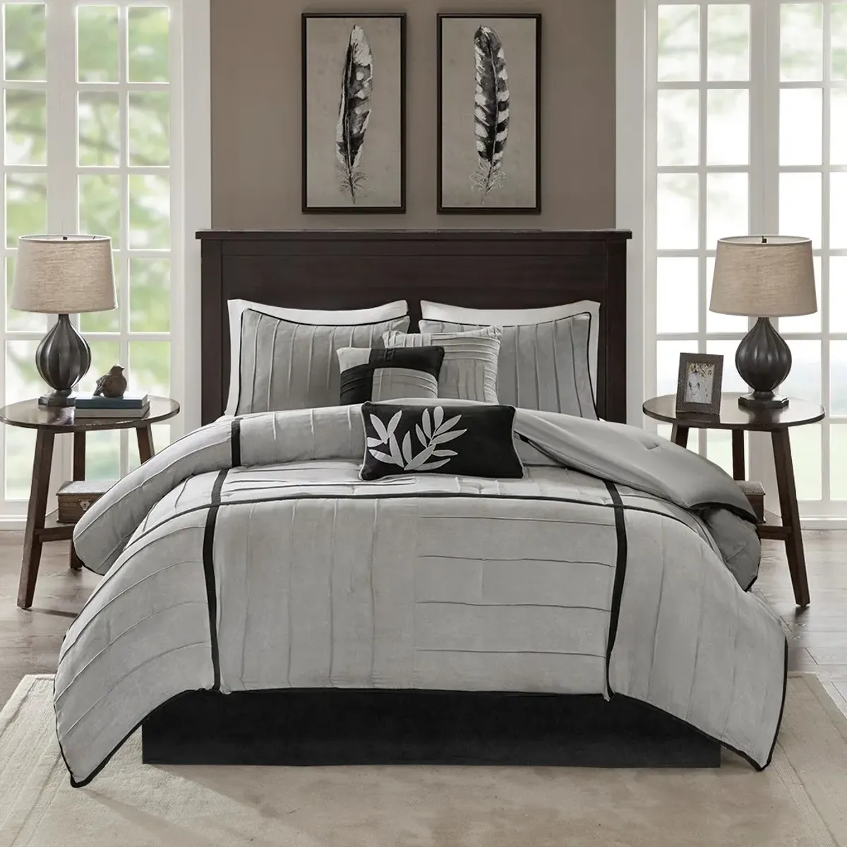 Olliix by Madison Park 7 Piece Grey Queen Dune Comforter Set