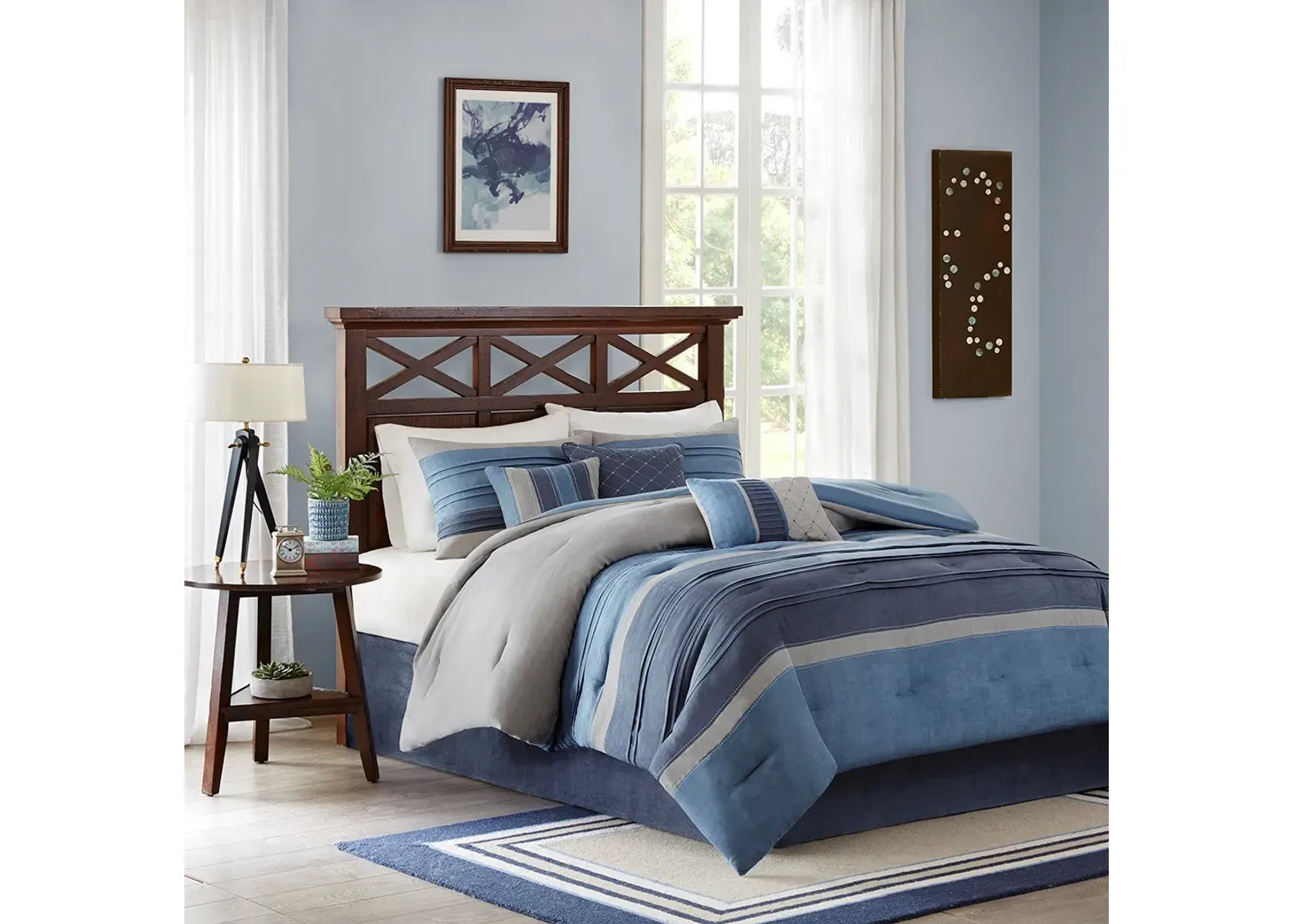 Olliix by Madison Park Collins 7 Piece Navy Queen Comforter Set