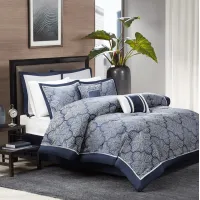 Olliix by Madison Park Medina 8 Piece Navy California King Jacquard Comforter Set