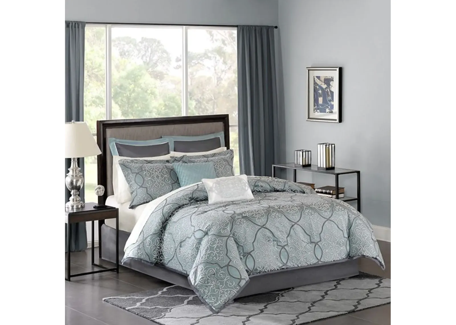 Olliix by Madison Park Blue Queen Lavine 12 Piece Complete Bed Set