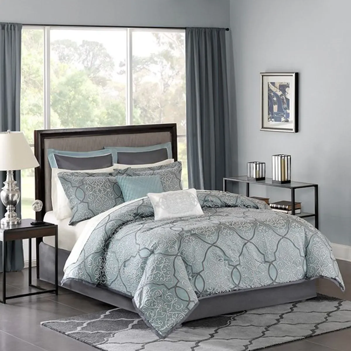 Olliix by Madison Park Blue Queen Lavine 12 Piece Complete Bed Set