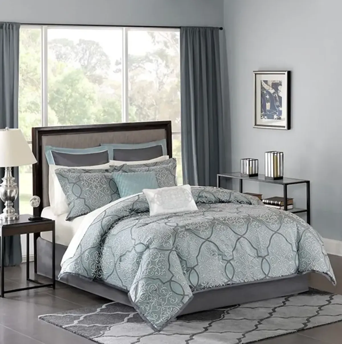 Olliix by Madison Park Lavine 12 Piece Blue California King Complete Bed Set