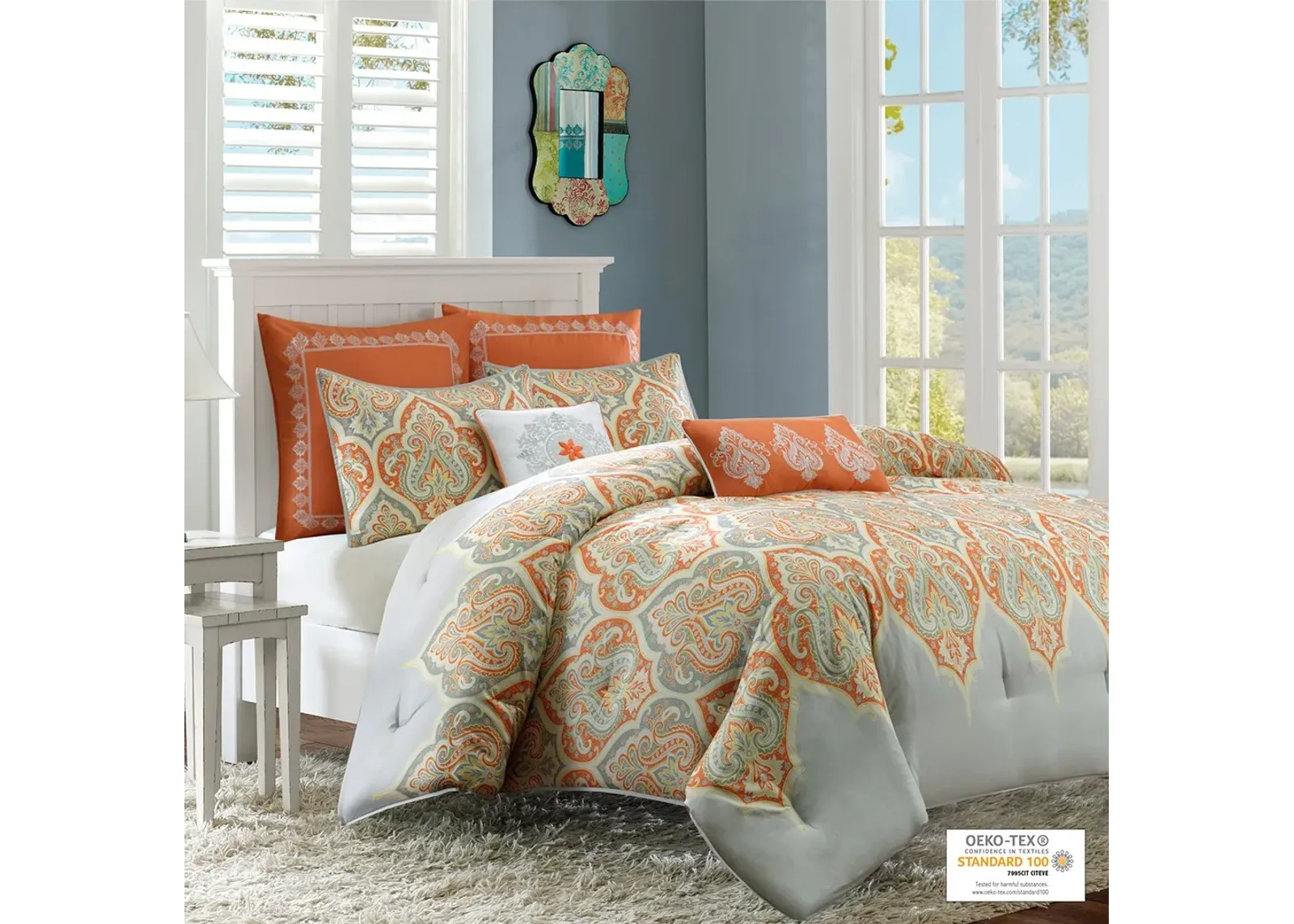 Olliix by Madison Park Orange Full/Queen Nisha Comforter Set