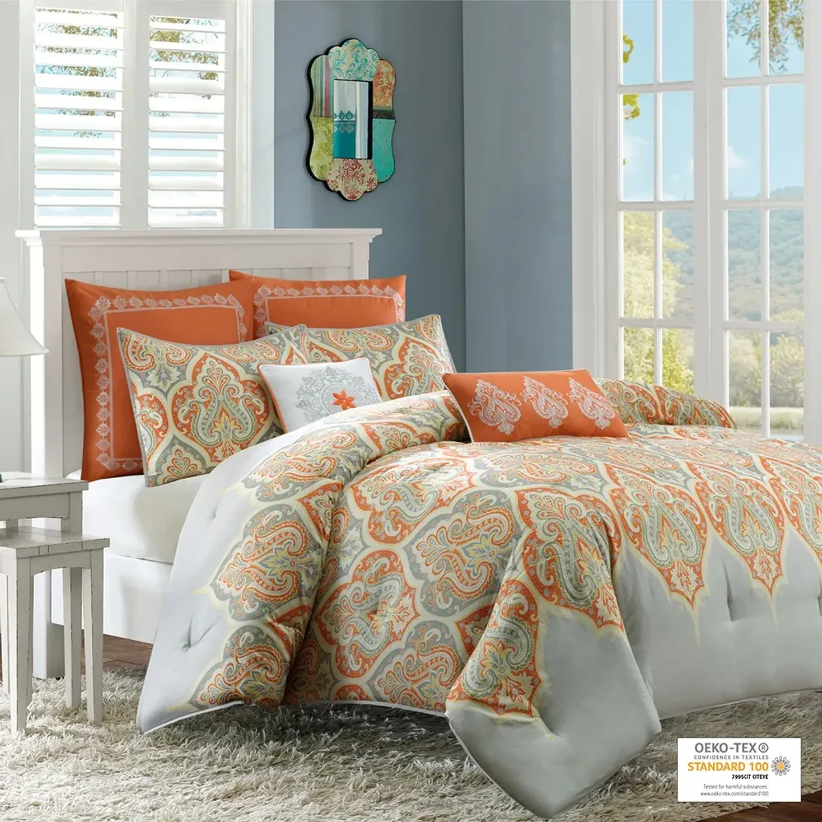 Olliix by Madison Park Orange Full/Queen Nisha Comforter Set