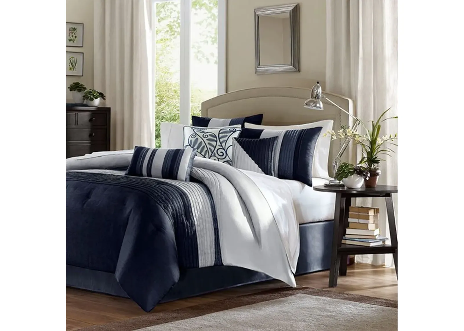 Olliix by Madison Park Navy Queen Amherst 7 Piece Comforter Set