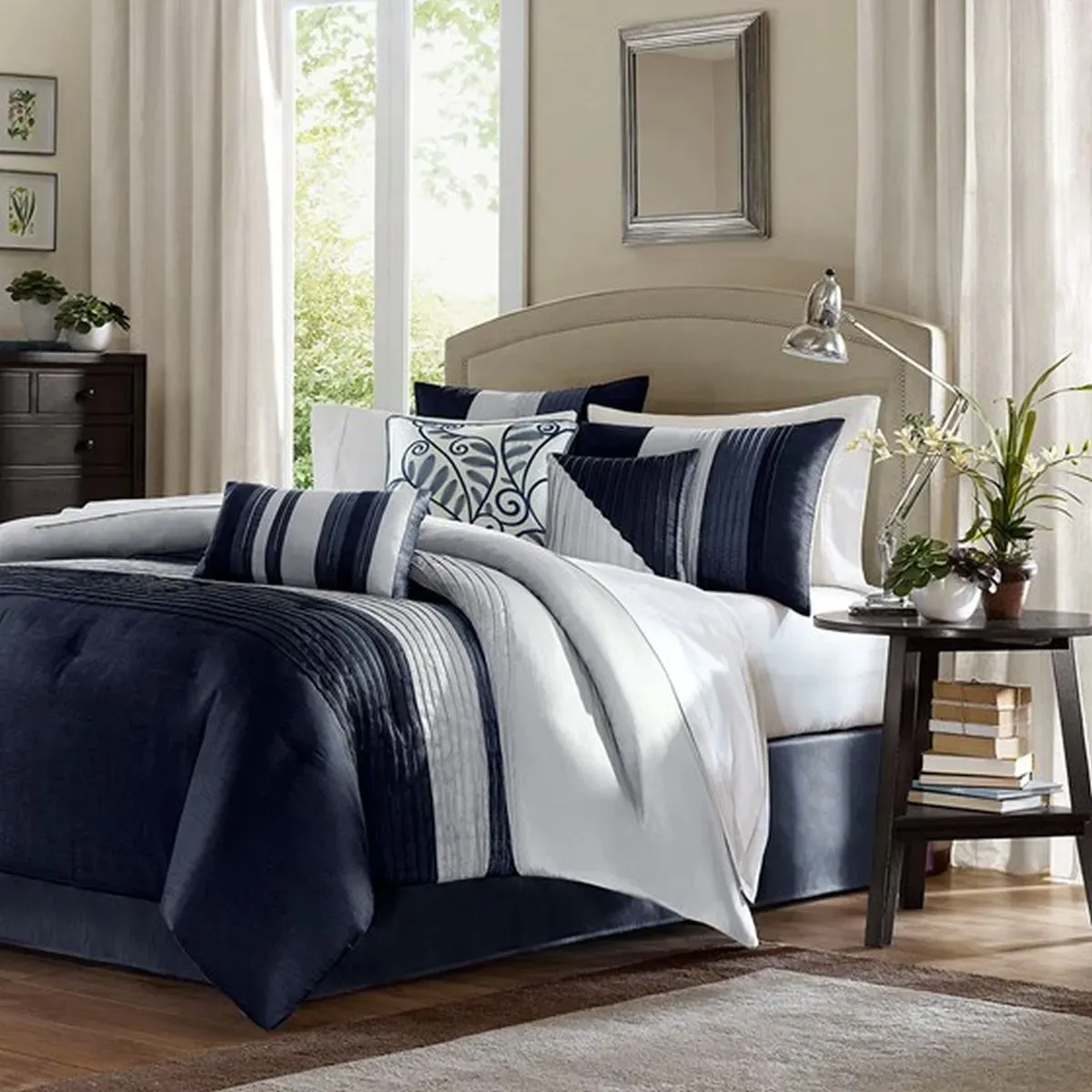 Olliix by Madison Park Navy King Amherst 7 Piece Comforter Set