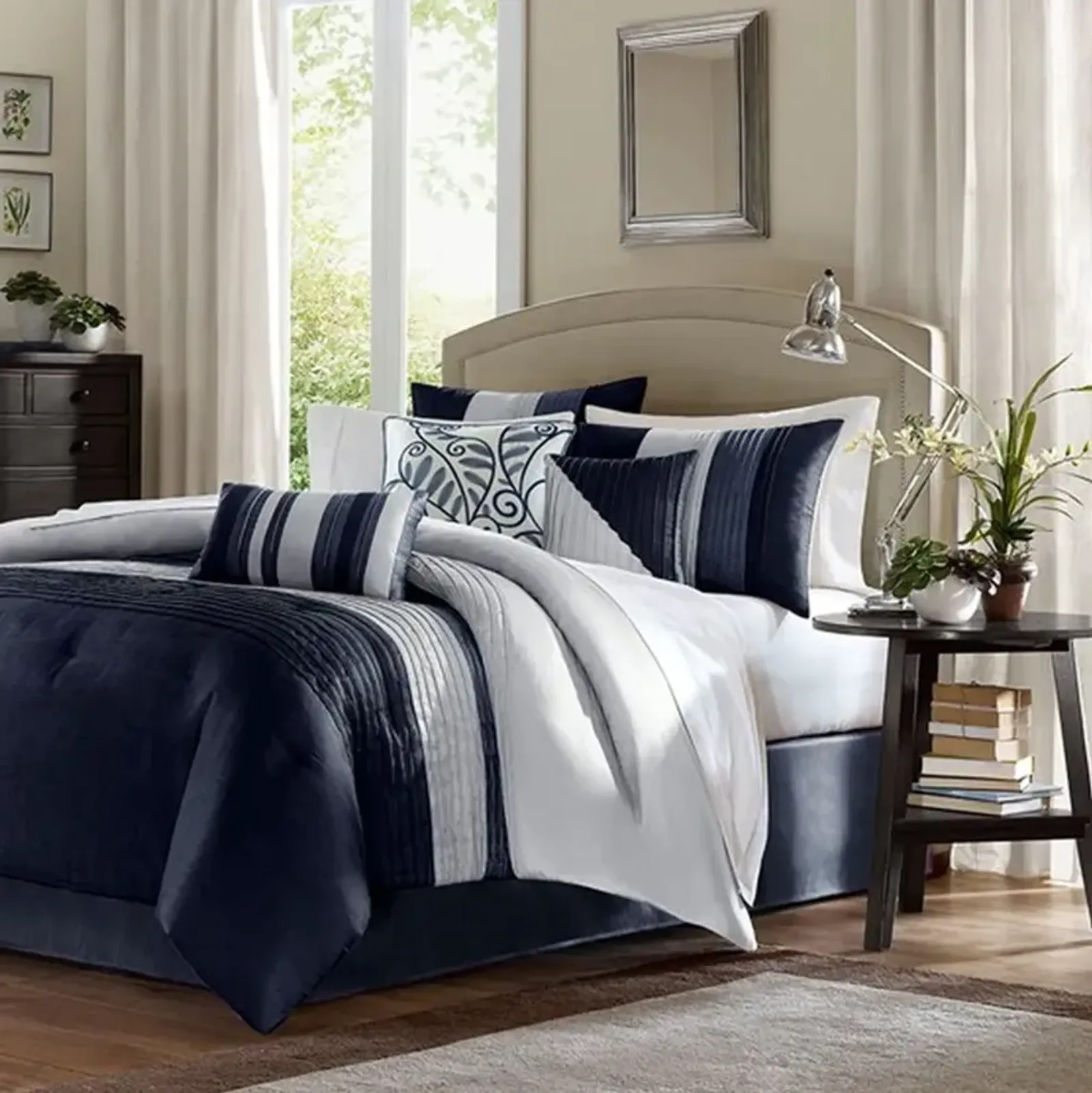 Olliix by Madison Park Navy California King Amherst 7 Piece Comforter Set