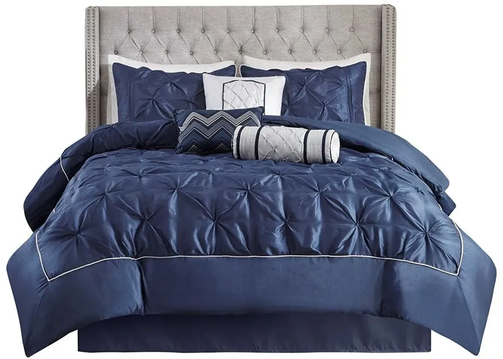 Olliix by Madison Park Laurel 7 Piece Navy Queen Tufted Comforter Set