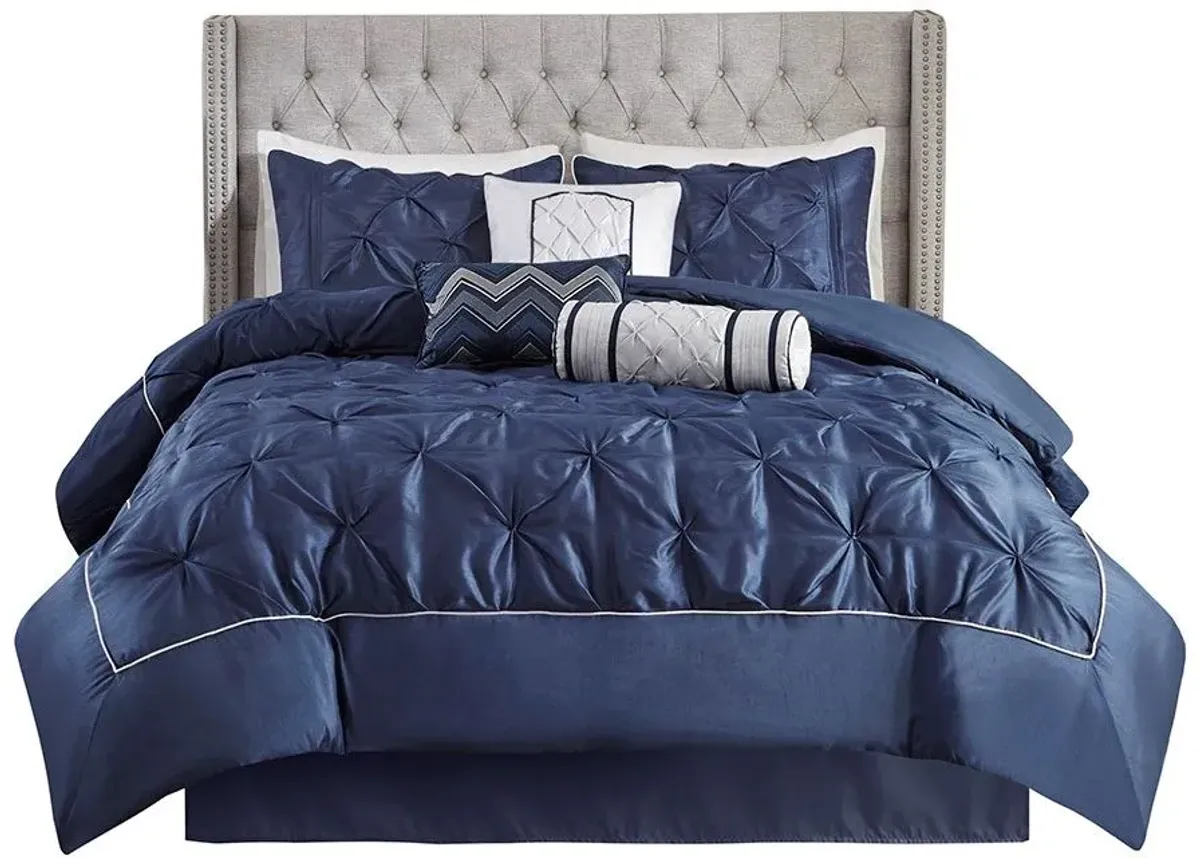 Olliix by Madison Park Laurel 7 Piece Navy King Tufted Comforter Set