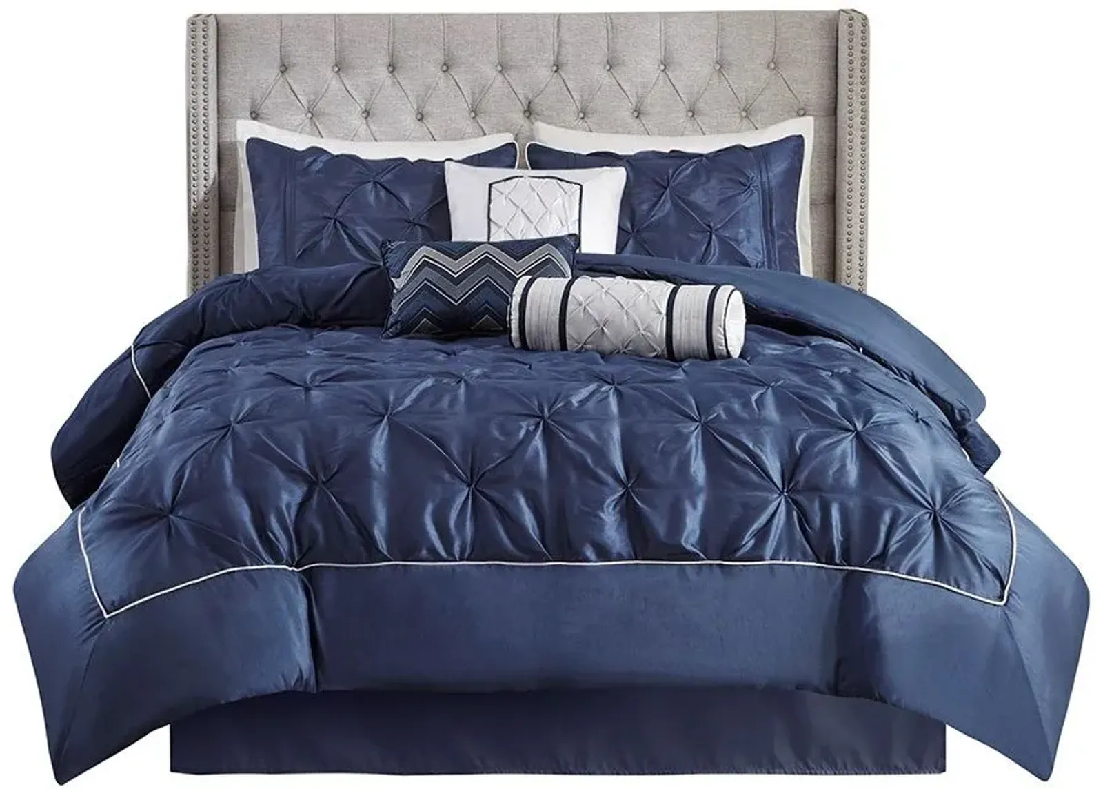 Olliix by Madison Park Laurel 7 Piece Navy California King Tufted Comforter Set